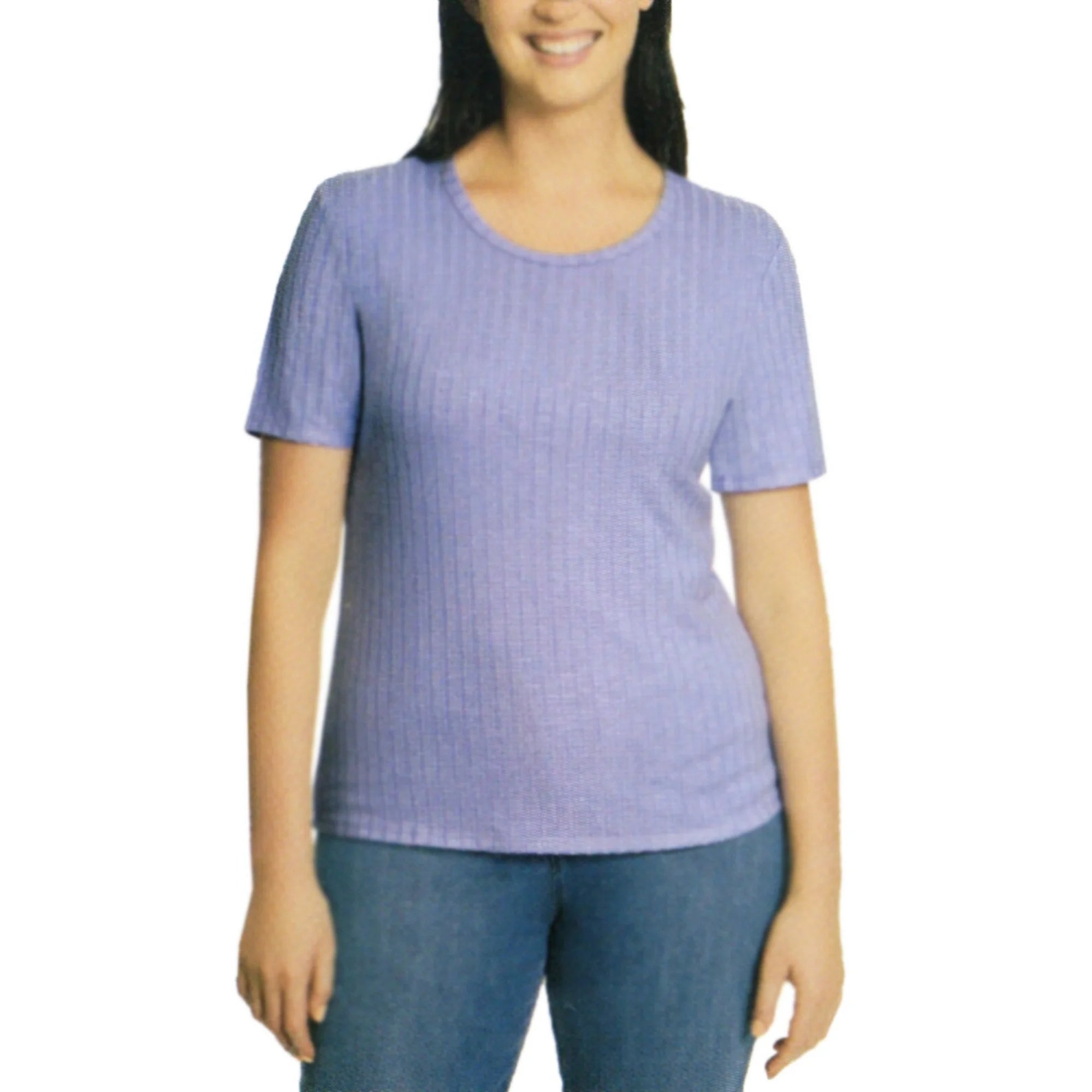 Vintage America Women's Crew Neck Slub Ribbed Tee - Casual Ribbed Knit Top