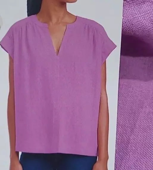Splendid Women's White V-Neck Viscose Linen Blend Blouse