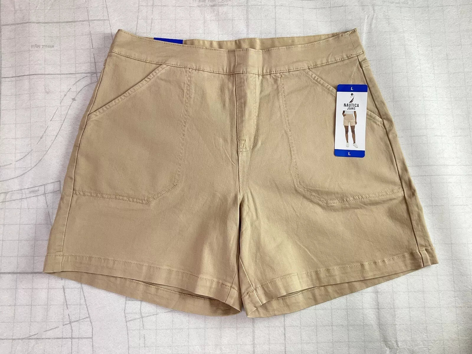 Nautica Women's Beige Chino Stretch Pull-On Shorts with Pockets