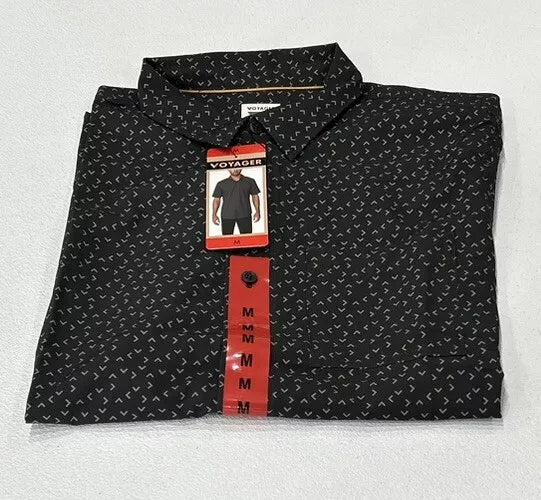 Voyager Men's Short Sleeve Woven Shirt - Casual Black Button-Up