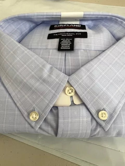 Kirkland Signature Men's Traditional Fit Non-Iron Dress Shirt - 100% Cotton, Long Sleeve