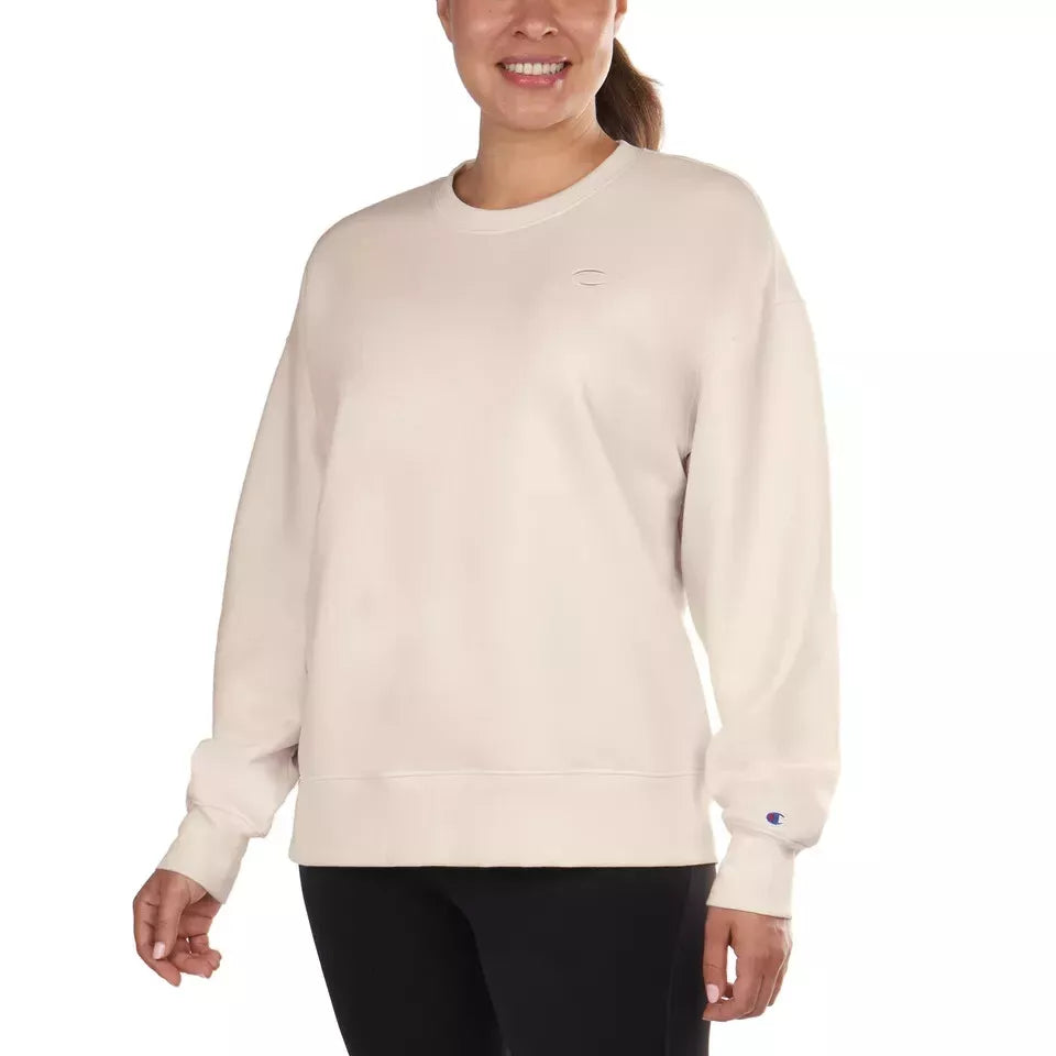 Champion Women's Crew Neck Long Sleeve Logo Sweatshirt - Cream