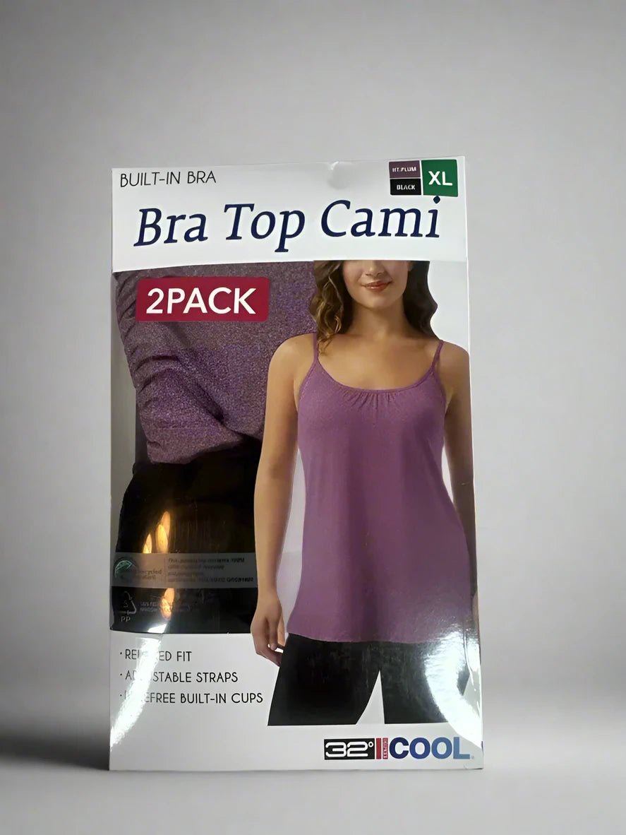 32 Degrees Women's Bra Top Cami 2-Pack Adjustable Straps - Sizes S, L, M, XL - Multicolor
