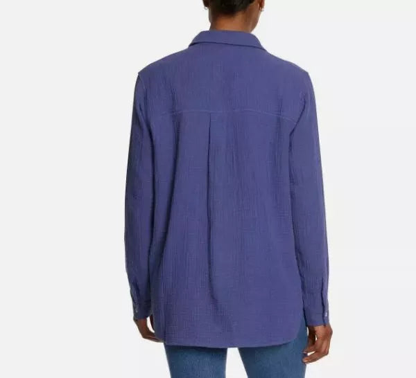 Jessica Simpson Women's Long Sleeve Double Gauze Crinkle Button-Up Shirt with Pocket