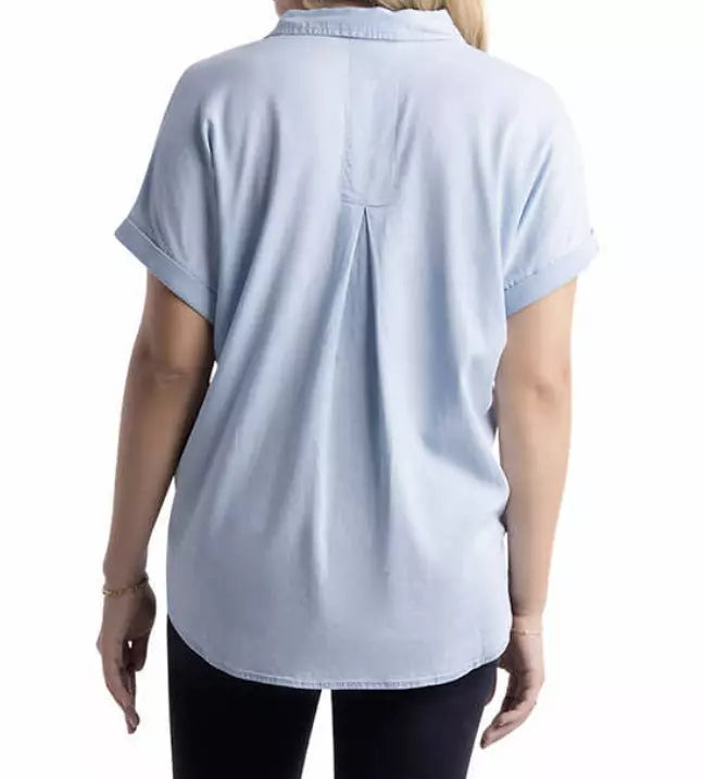 EcoThreads Women's Button-Up Short Sleeves Shirt with Chest Pocket – Casual Summer Top