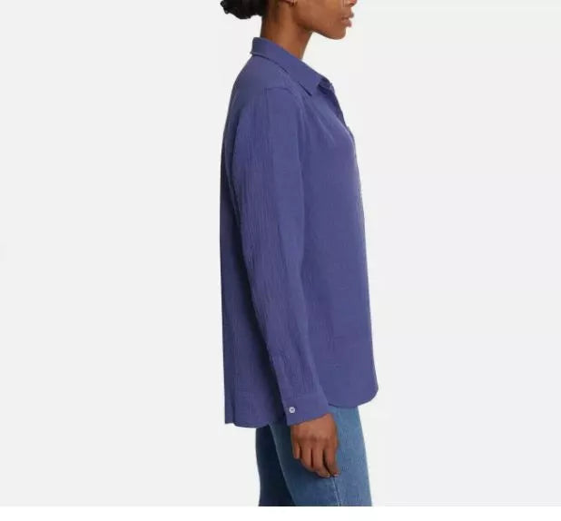 Jessica Simpson Women's Long Sleeve Double Gauze Crinkle Button-Up Shirt with Pocket