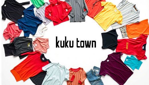 Variety of trendy men's and women's apparel surrounding KuKu Town logo - Shop latest fashion online