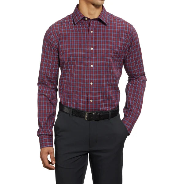 Kirkland Signature Men’s Tailored Fit Dress Shirt, Red/Blue Plaid