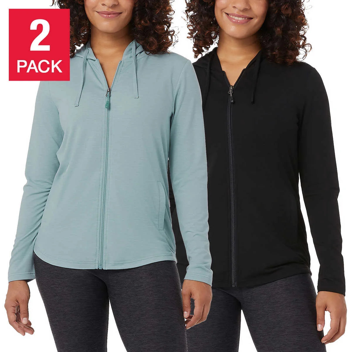 32 DEGREES Women's Full-Zip Hoodie 2-Pack - Lightweight, Stretch, UPF 40+