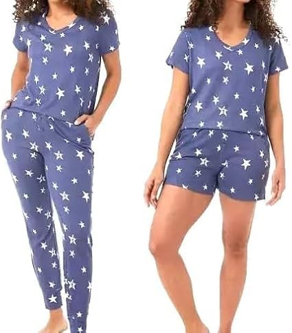 32 Degrees Women's 3-Piece Lounge Set - Soft & Comfy Sleepwear | V-Neck Tee, Jogger Pants & Shorts