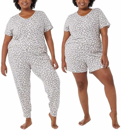 32 Degrees Women's 3-Piece Lounge Set - Soft & Comfy Sleepwear | V-Neck Tee, Jogger Pants & Shorts