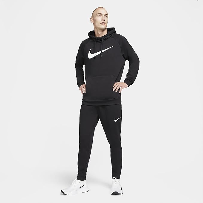 Nike Dri-Fit Men's Black Hoodie Sweatshirt - White Swoosh Logo