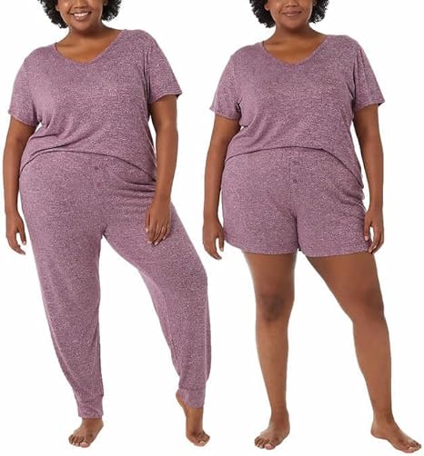 32 Degrees Women's 3-Piece Lounge Set - Soft & Comfy Sleepwear | V-Neck Tee, Jogger Pants & Shorts