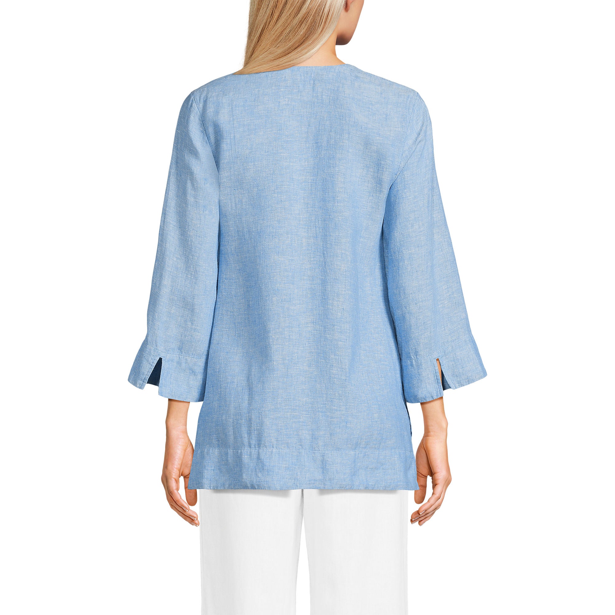 Land's End Women's Linen Split Neck Tunic Top - Stylish, Lightweight, and Comfortable