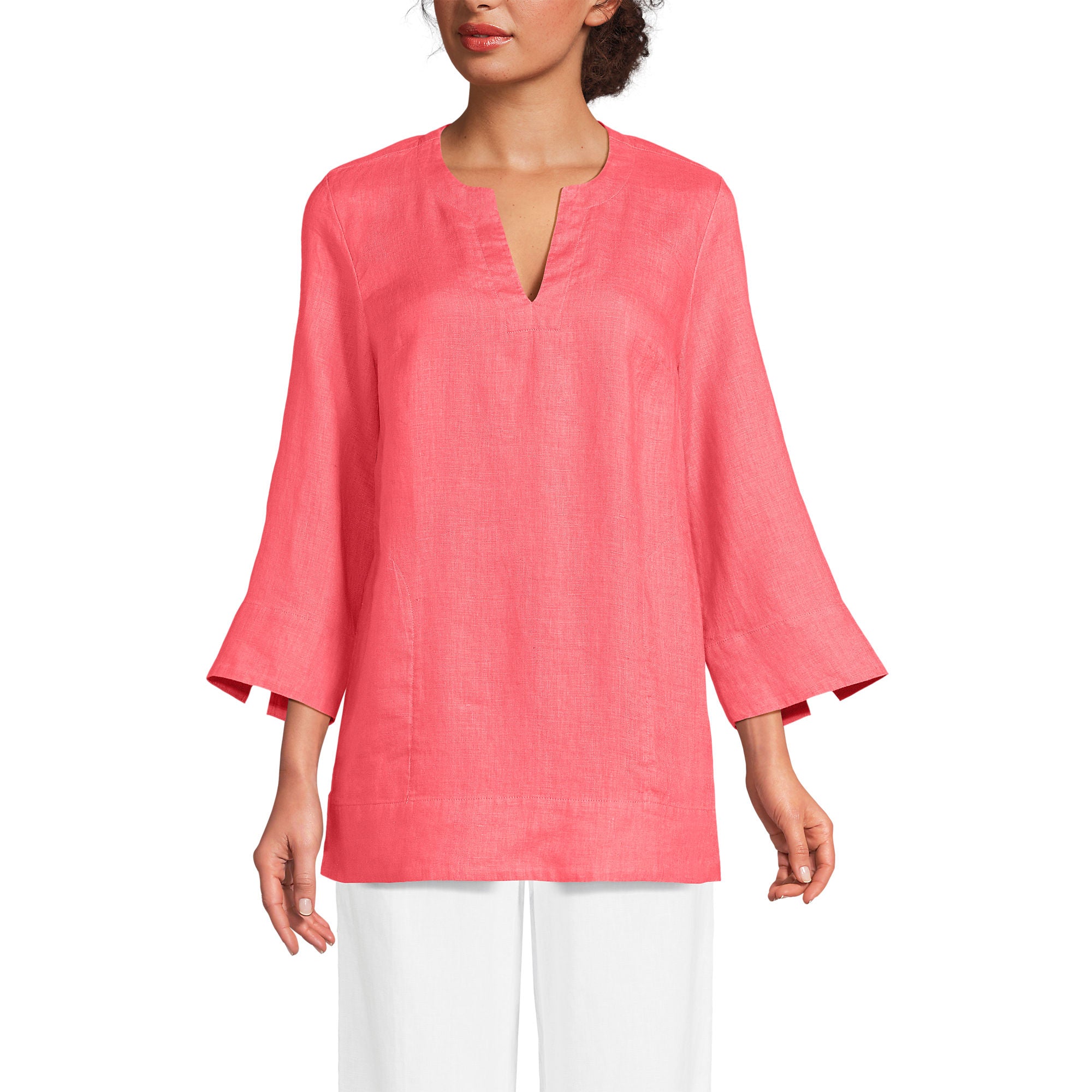 Land's End Women's Linen Split Neck Tunic Top - Stylish, Lightweight, and Comfortable