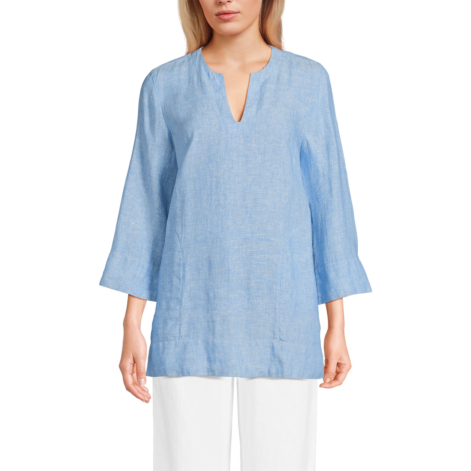 Land's End Women's Linen Split Neck Tunic Top - Stylish, Lightweight, and Comfortable