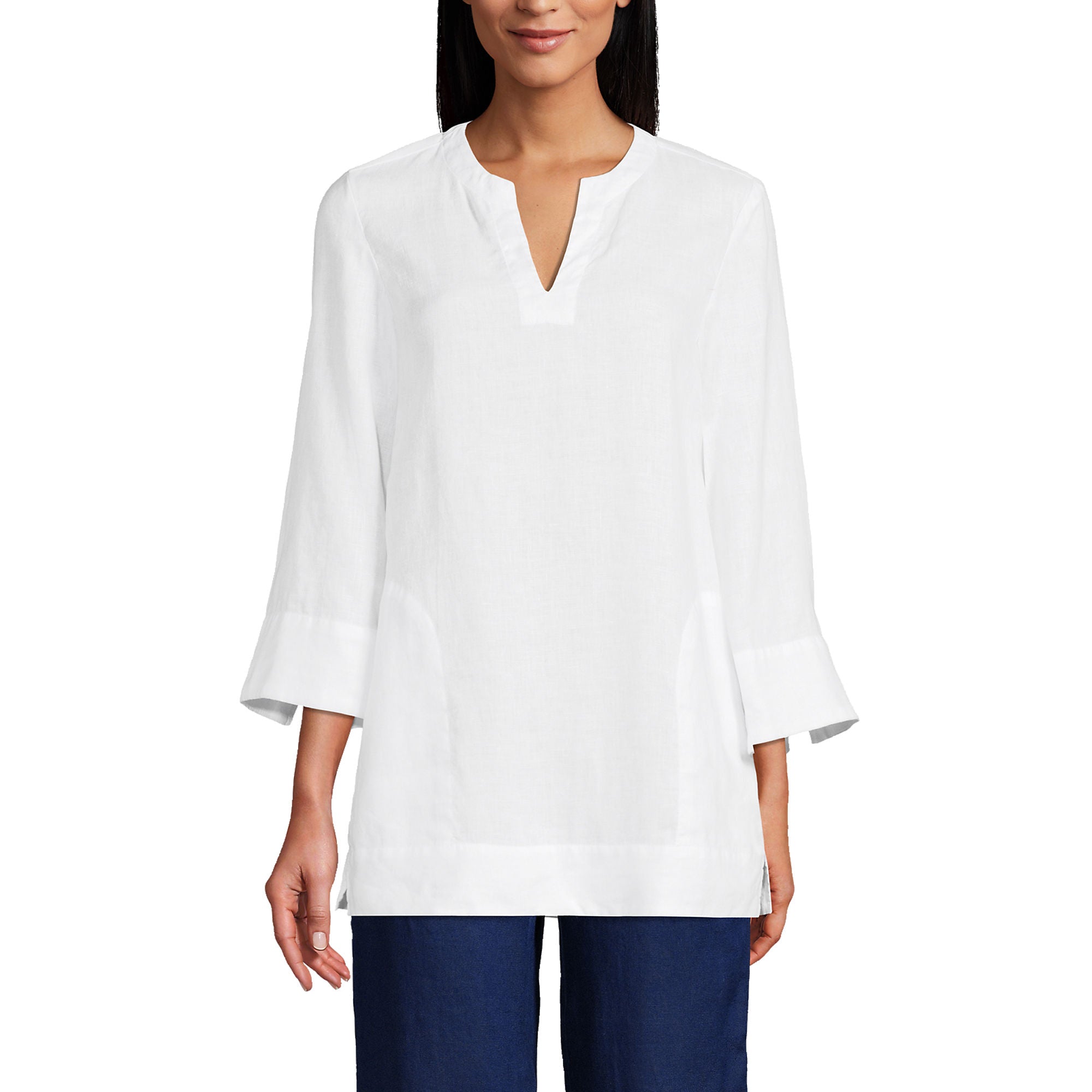 Land's End Women's Linen Split Neck Tunic Top - Stylish, Lightweight, and Comfortable