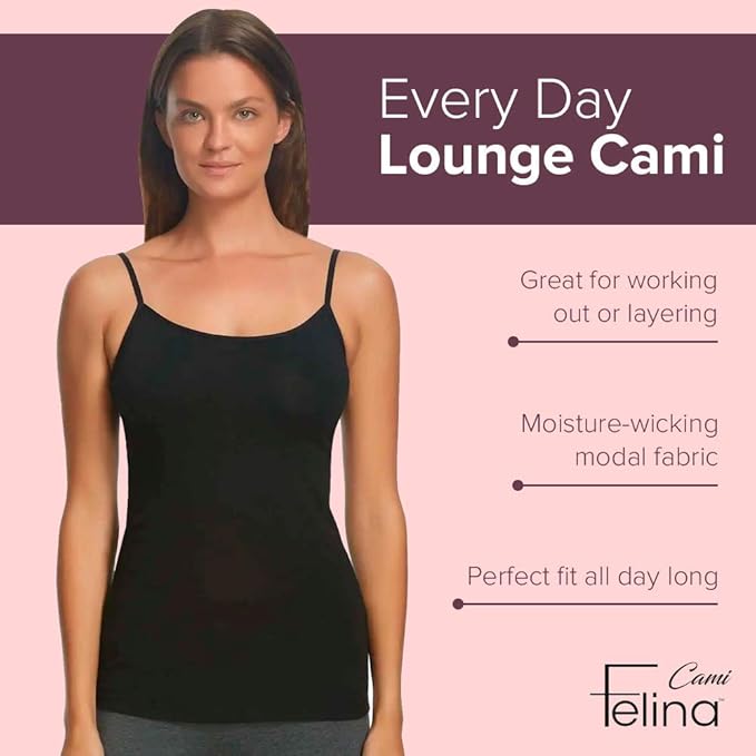 Felina Women's Cotton Modal Tank Top 3-Pack - Adjustable Straps, Moisture-Wicking Cami