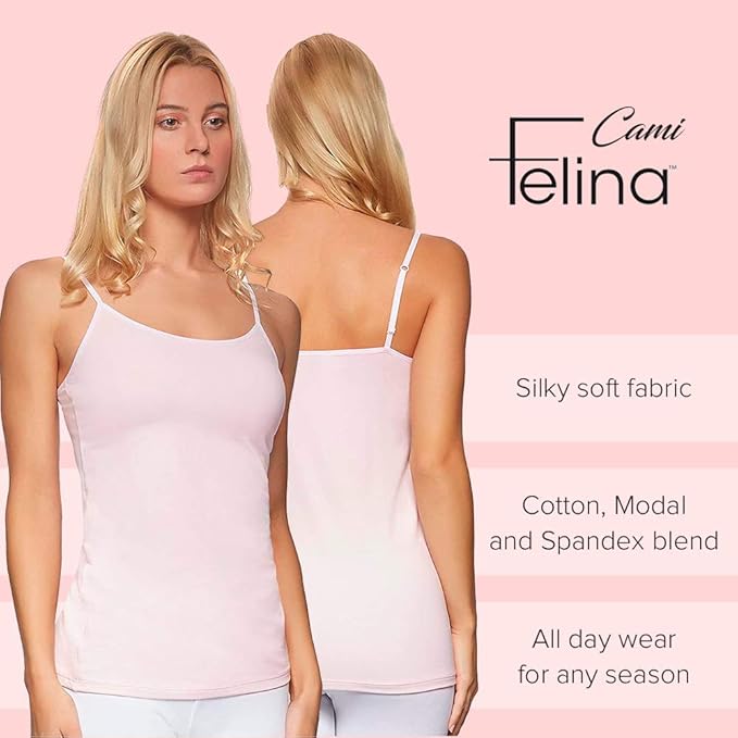 Felina Women's Cotton Modal Tank Top 3-Pack - Adjustable Straps, Moisture-Wicking Cami