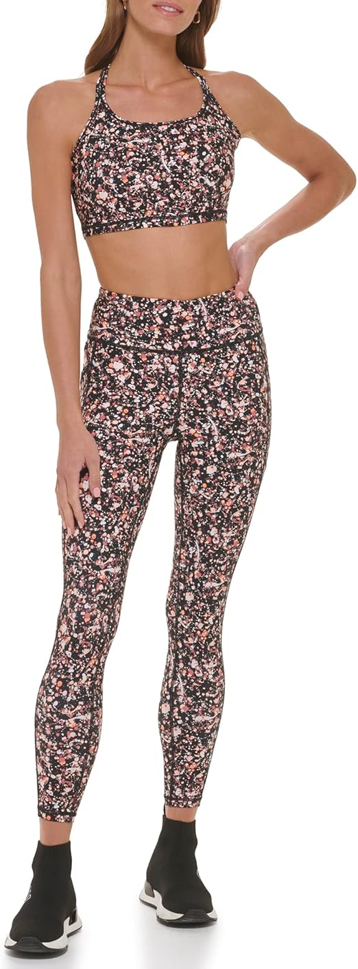 DKNY Women's High Waist Printed Performance Leggings – Tight Fit, Stretchy Activewear for Workout & Yoga