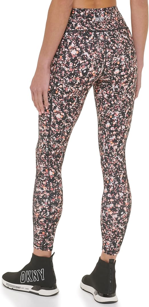 DKNY Women's High Waist Printed Performance Leggings – Tight Fit, Stretchy Activewear for Workout & Yoga