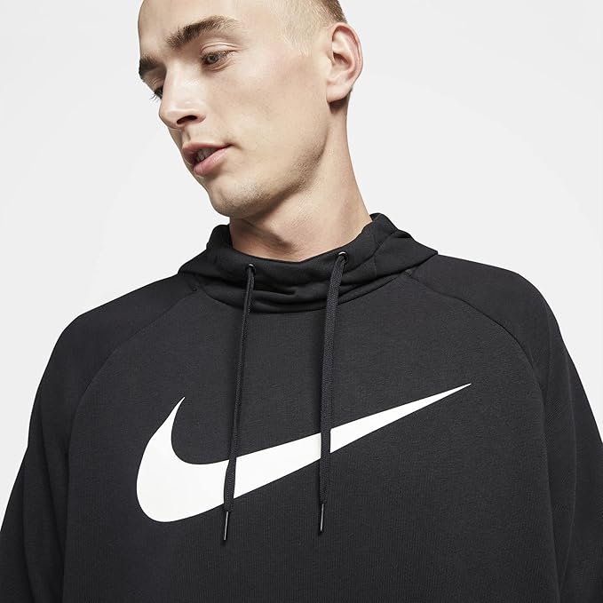 Nike Dri-Fit Men's Black Hoodie Sweatshirt - White Swoosh Logo