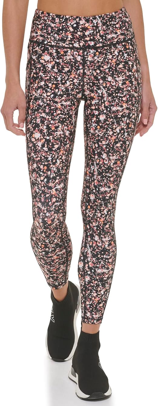 DKNY Women's High Waist Printed Performance Leggings – Tight Fit, Stretchy Activewear for Workout & Yoga