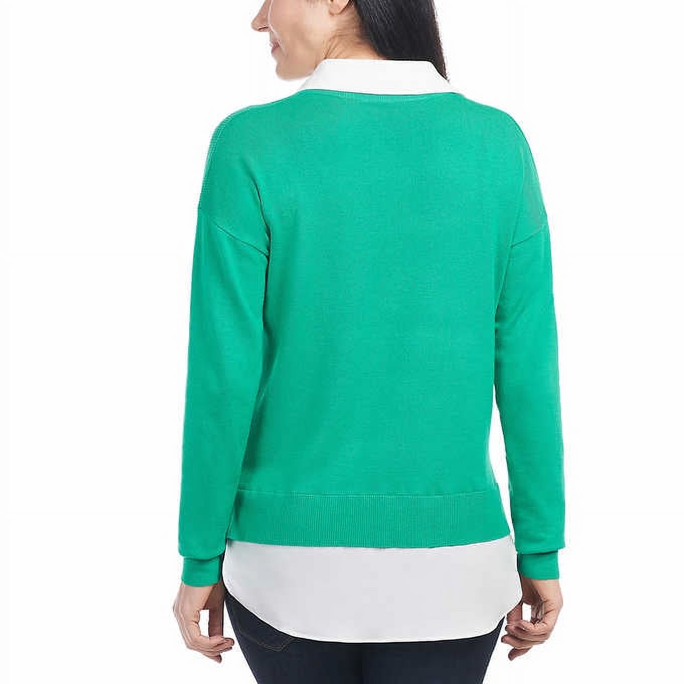 Hilary Radley Women's Collared V-Neck Soft 2-fer Sweater – Stylish Layered Look