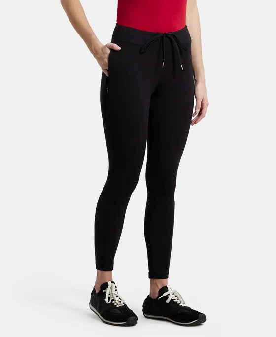 Jockey Women’s Black Cotton Elastane Yoga Pants with Side Zipper Pocket