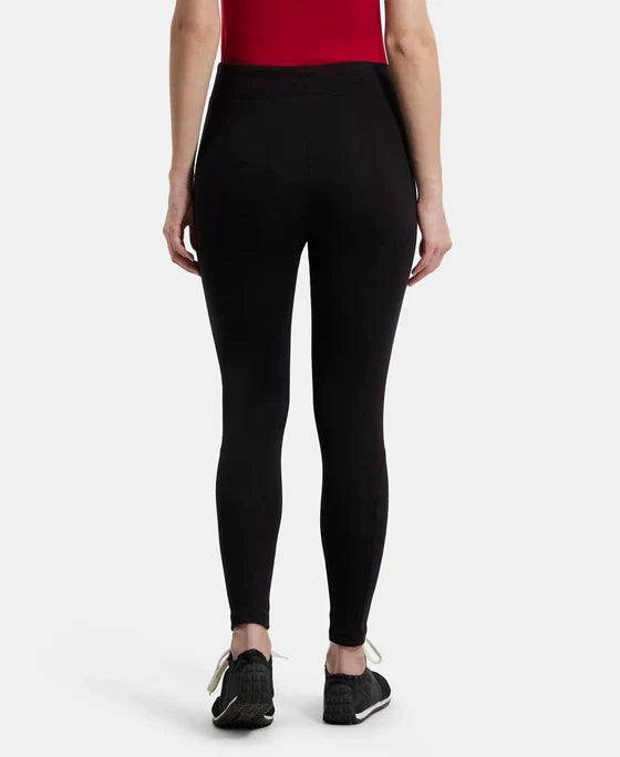 Jockey Women’s Black Cotton Elastane Yoga Pants with Side Zipper Pocket