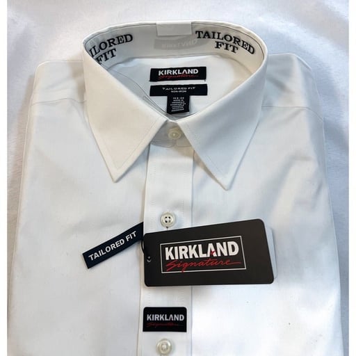 Kirkland Signature Men's White Long Sleeve Dress Shirt - Classic Fit, Versatile Style