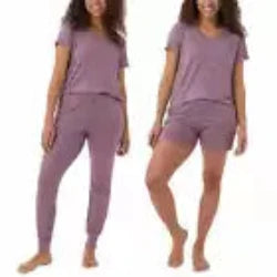 32 Degrees Women's 3-Piece Lounge Set - Soft & Comfy Sleepwear | V-Neck Tee, Jogger Pants & Shorts