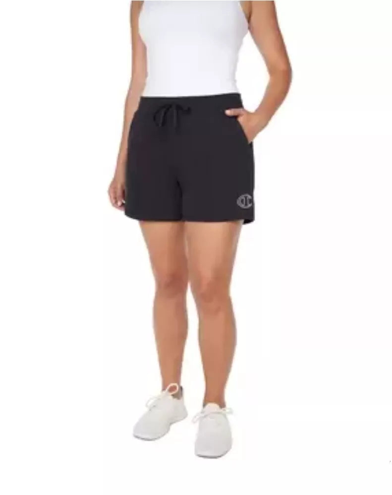 Champion Women's French Terry Sueded Shorts - High Rise, Side Pockets, Black