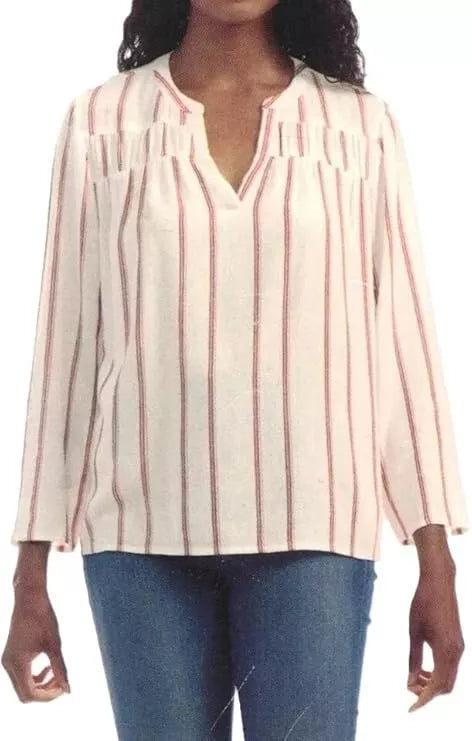 Splendid Women's White V-Neck Viscose Linen Blend Blouse