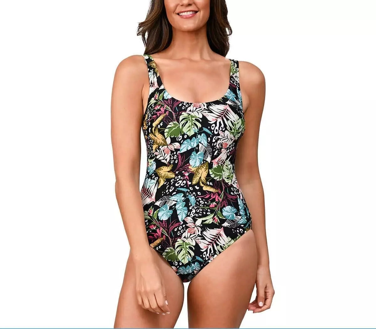 OP Women's Size Small Padded Black Floral One Piece Swimsuit