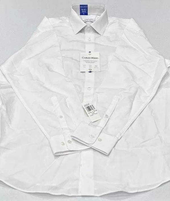 Calvin Klein Men's Active Performance Stretch Shirt, White, L (16-16.5, 32/33)