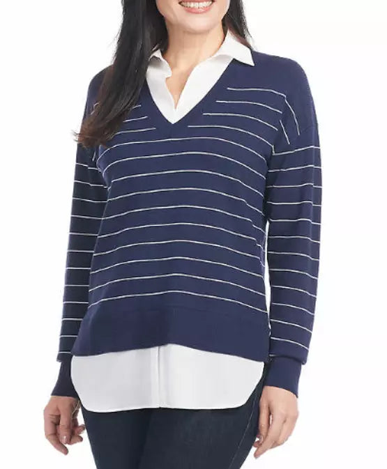 NEW Hilary Radley Women's Midweight Woven 2-fer Sweater - Versatile Layered Design