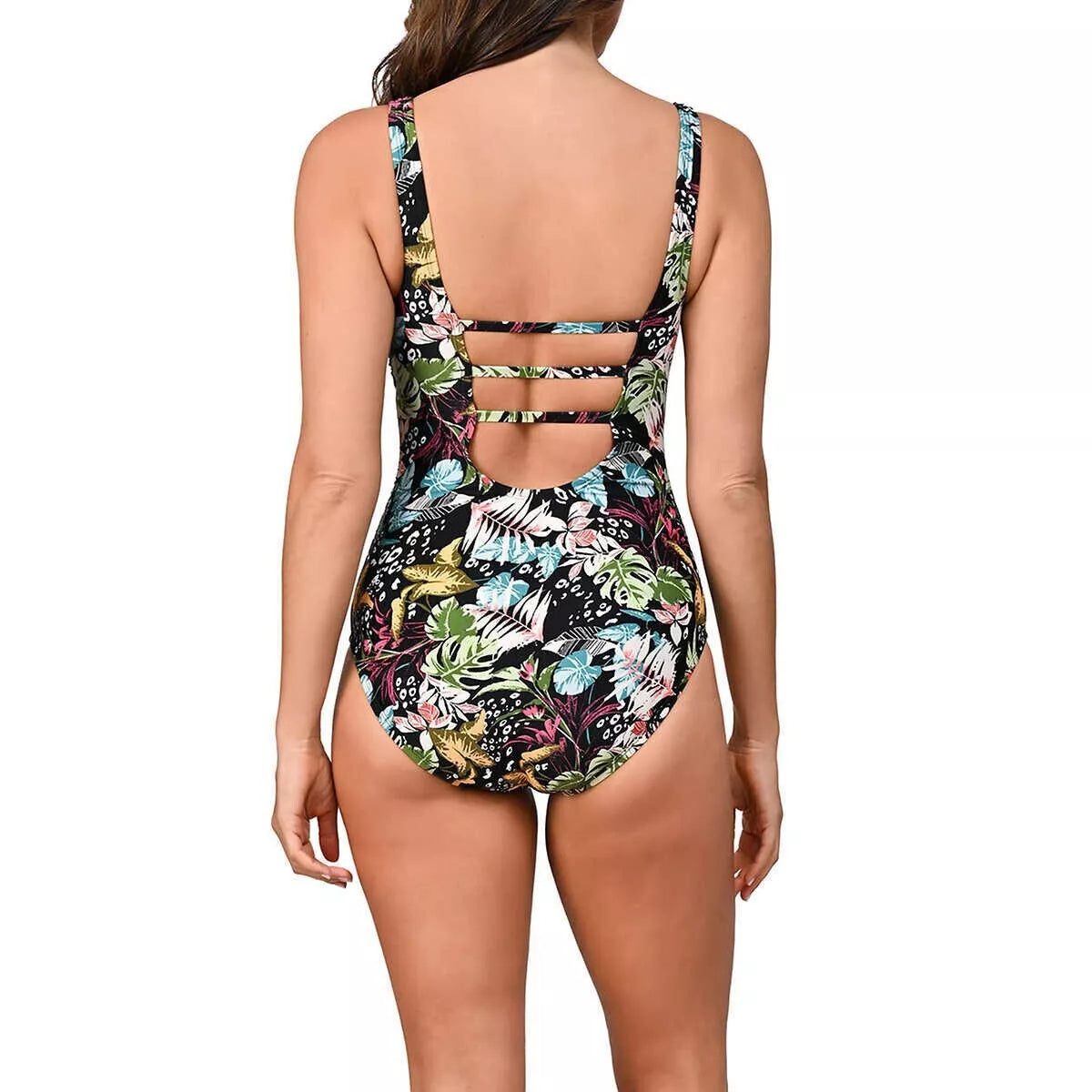 OP Women's Size Small Padded Black Floral One Piece Swimsuit