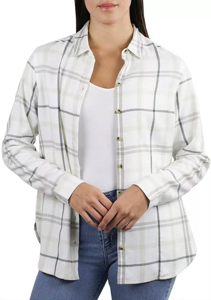 Jach's Girlfriend Women's Super Soft Flannel Button Down Shirt - Size S - White - Cozy & Stylish