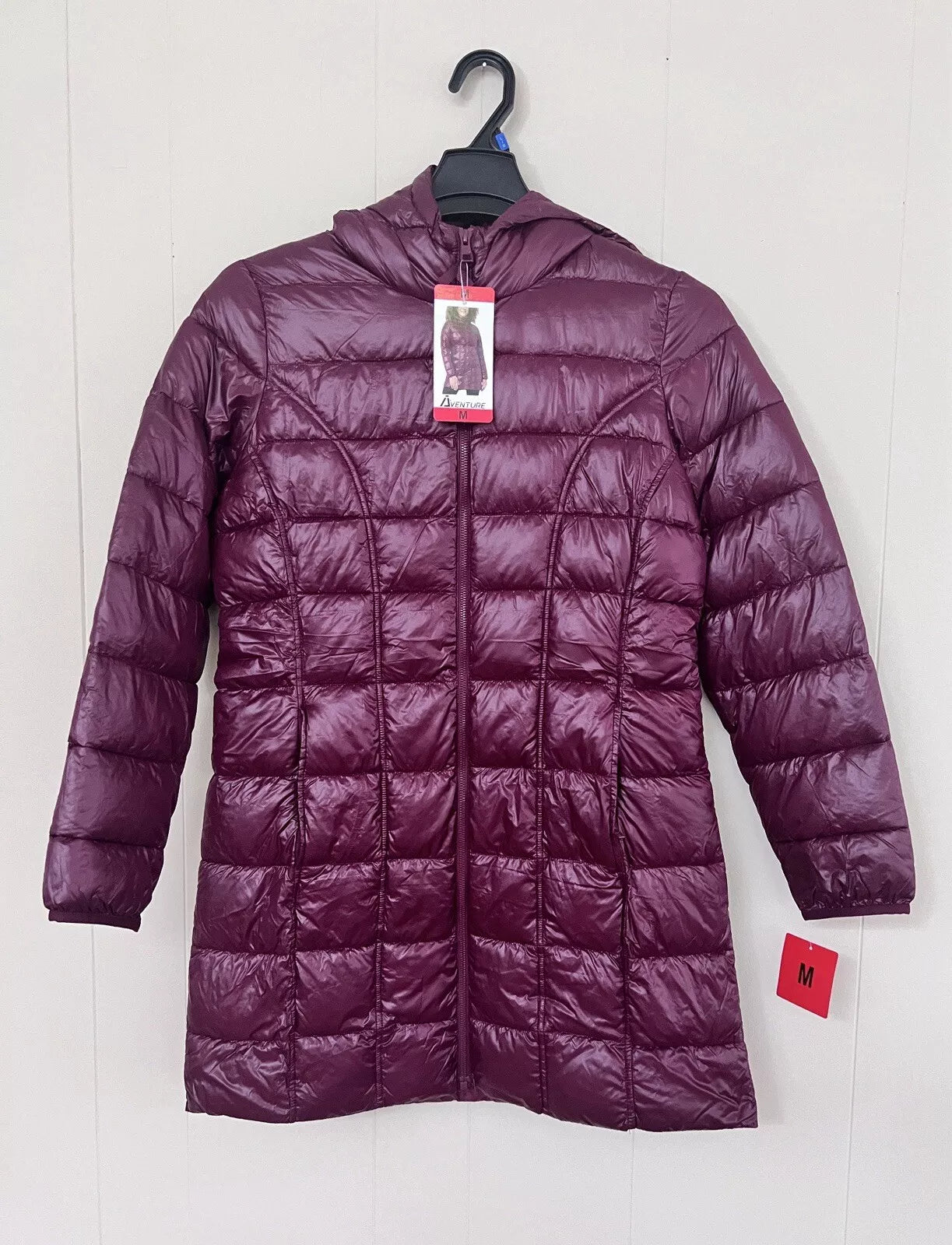 Adventure Ladies Maroon 3/4 Puffer Jacket - Lightweight & Stylish with Zippered Pockets