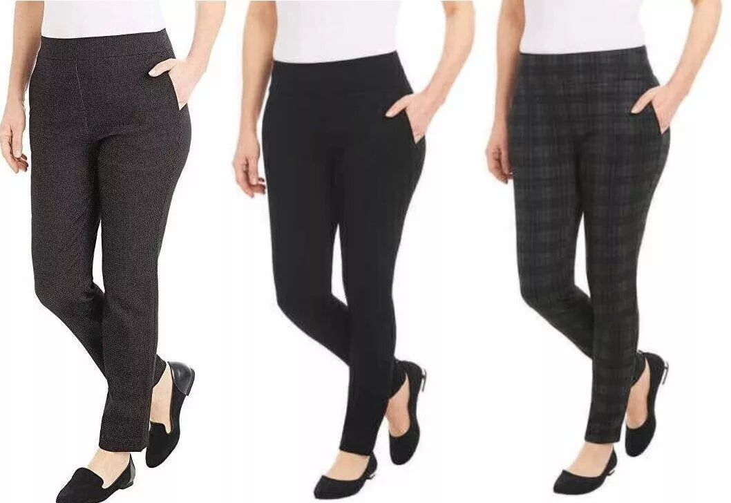 Hilary Radley Women's Pull-On Black Pants with Pockets & Tummy Control - Comfortable & Stylish