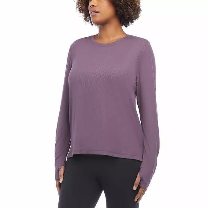 Danskin Women's Ribbed Long Sleeve Top – Casual Wear, Soft Stretch Fabric, Perfect for Layering