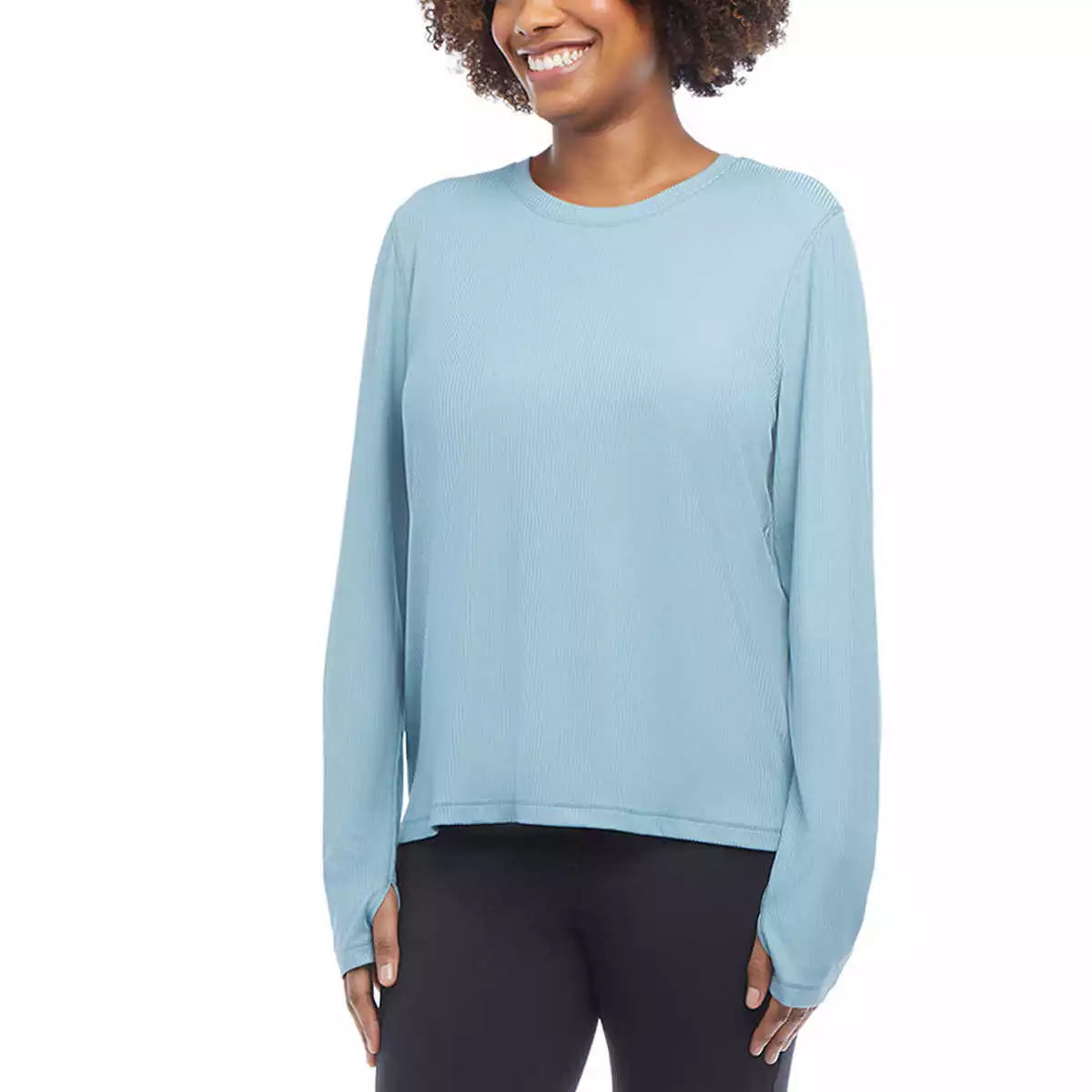 Danskin Women's Ribbed Long Sleeve Top – Casual Wear, Soft Stretch Fabric, Perfect for Layering