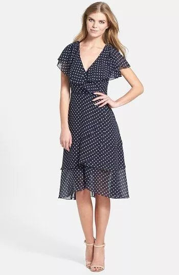 Adrianna Papell Women's Polka Dot Flutter Chiffon Dress - Elegant Summer Party Dress