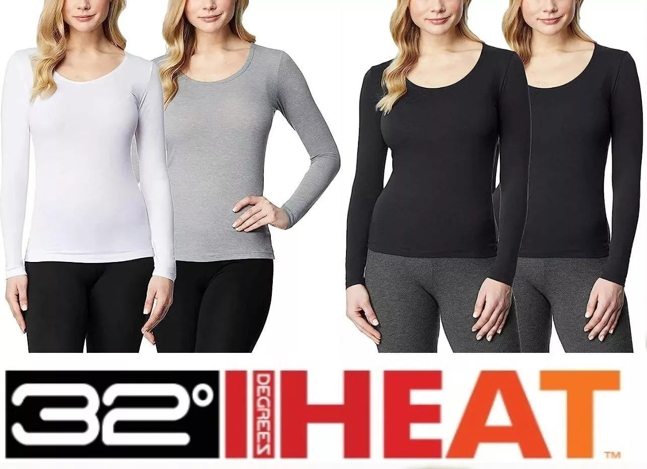 32 Degrees Heat Women’s Long Sleeve Scoop Neck T-Shirt 2-Pack - Comfortable, Breathable Top