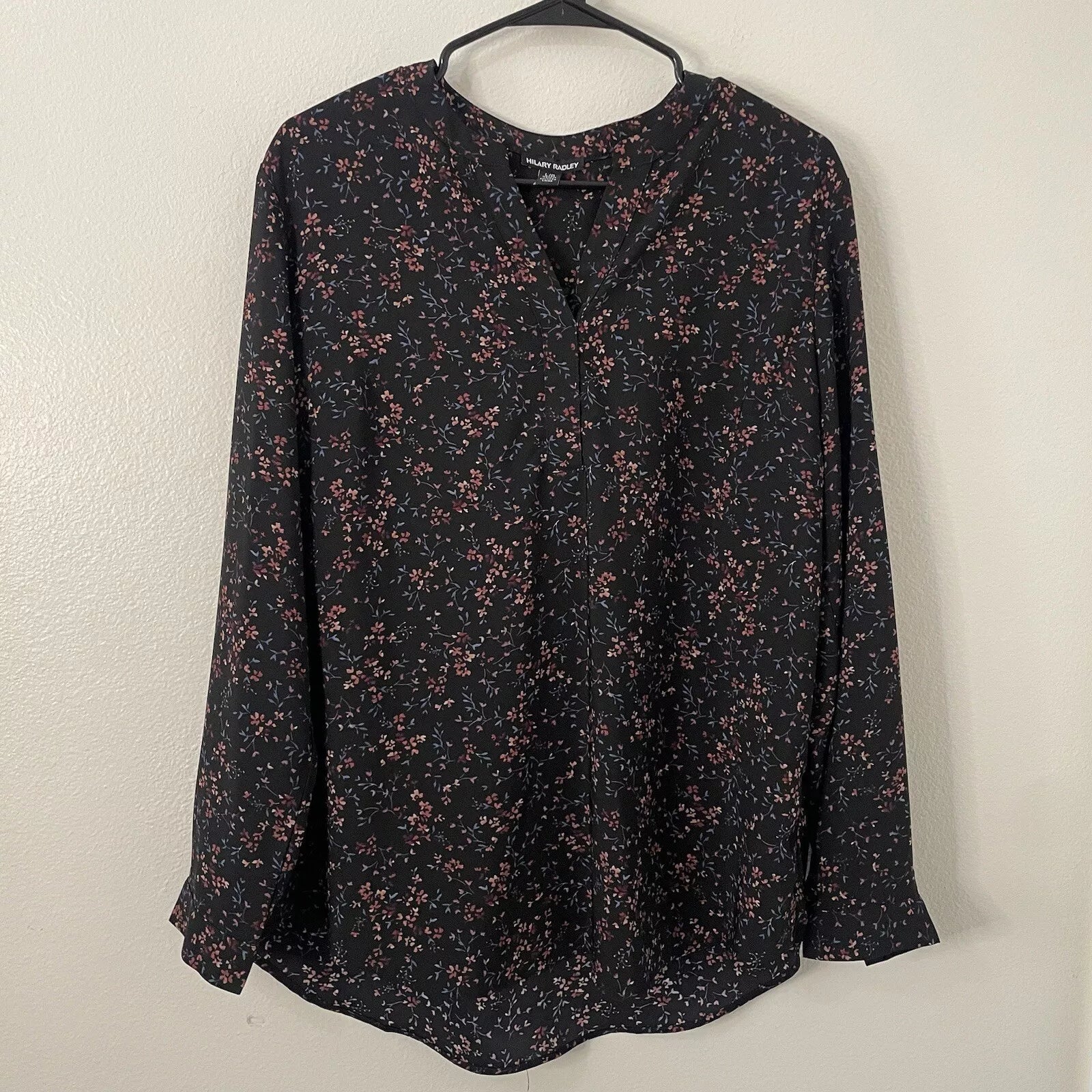 Hilary Radley Floral Long Sleeve Button Cuff Blouse Size Large Multi Color Flowy