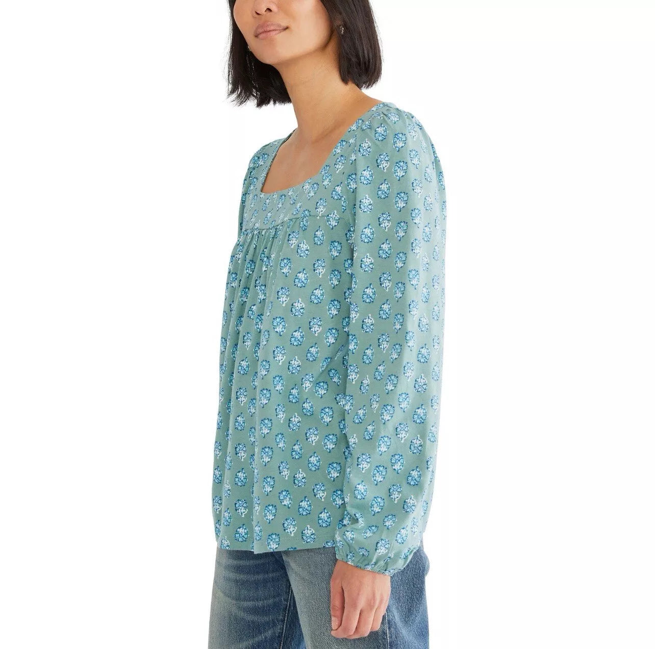 Lucky Brand Square Neck Top for Women – Stylish Long Sleeve Casual Blouse