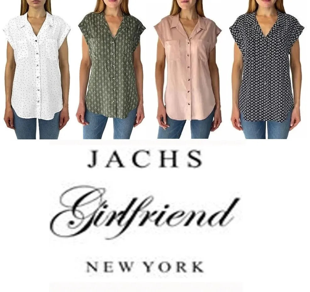 Jachs NY Women’s Printed Short Sleeve Blouse | Cap Sleeve V-Neck Tunic | Size 2XL