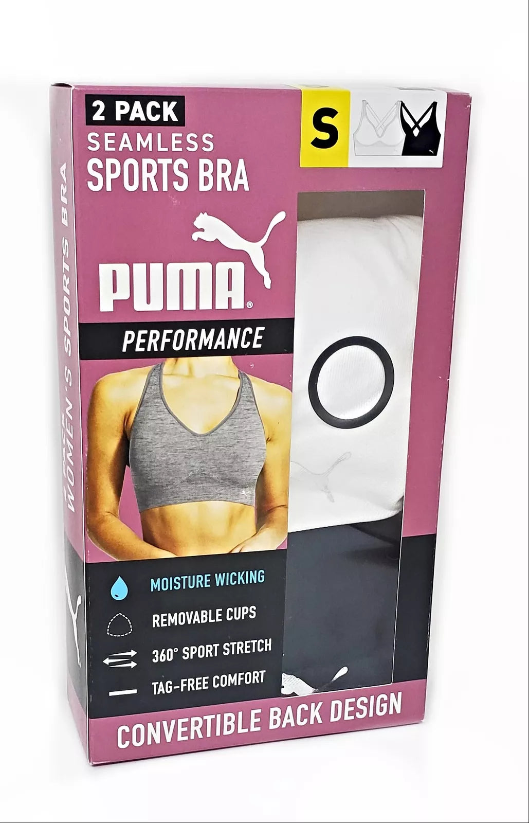 PUMA Women's Seamless Sports Bra 2-Pack - L - Comfortable, Stretchy, Supportive