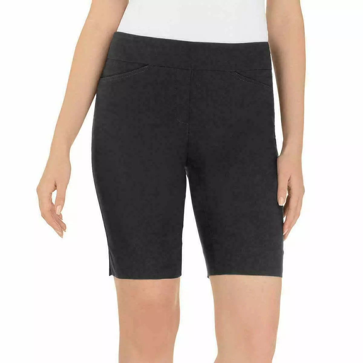 Hilary Radley Women's Stretch Bermuda Shorts - Lightweight Comfort, Elastic Waist, Pockets